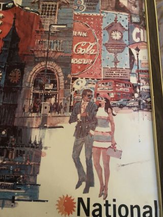 Vintage 1970’s Framed Continental Airlines Travel Poster.  London Europe
