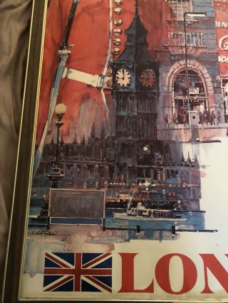 Vintage 1970’s Framed Continental Airlines Travel Poster.  London Europe 3