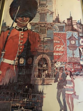 Vintage 1970’s Framed Continental Airlines Travel Poster.  London Europe 4