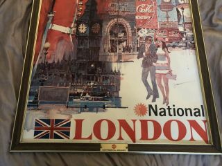 Vintage 1970’s Framed Continental Airlines Travel Poster.  London Europe 5