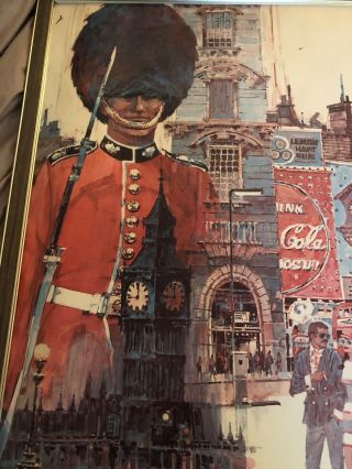 Vintage 1970’s Framed Continental Airlines Travel Poster.  London Europe 6