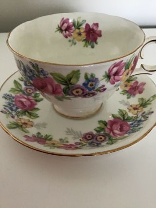 Adderley Bone China Teacup & Saucer Gold Rimmed Flowers Cup And Saucer England