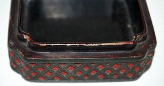 Antique Chinese Carved Lacquer Cinnabar Covered Box,  Good Fortune,  Bats. 11