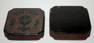 Antique Chinese Carved Lacquer Cinnabar Covered Box,  Good Fortune,  Bats. 9