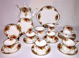 Vtg Royal Albert Old Country Roses 23 Piece Tea Set For 6 Xl Teapot All England