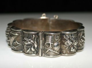 Vintage Sterling Silver Repousse 12 Month Calendar Bracelet Safir - Portuguese 3