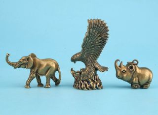 OLD BRONZE HAND - CAST ELEPHANT EAGLE RHINOCEROS STATUE AUSPICIOUS GIFT DECORATION 2