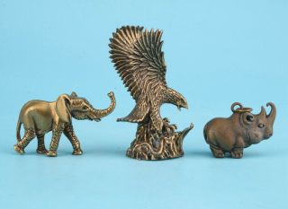 OLD BRONZE HAND - CAST ELEPHANT EAGLE RHINOCEROS STATUE AUSPICIOUS GIFT DECORATION 4