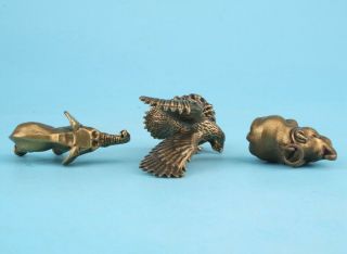 OLD BRONZE HAND - CAST ELEPHANT EAGLE RHINOCEROS STATUE AUSPICIOUS GIFT DECORATION 5