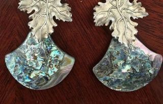 STEPHEN DWECK Sterling Silver Leaf w Abalone Shell Clip - on Earrings Estate 2