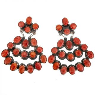 Navajo Earrings Sterling Silver Coral Red Spiny Oyster Jennifer Begay Clusters