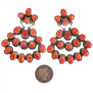 Navajo Earrings Sterling Silver Coral Red Spiny Oyster JENNIFER BEGAY Clusters 2