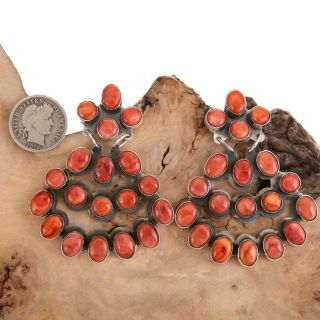 Navajo Earrings Sterling Silver Coral Red Spiny Oyster JENNIFER BEGAY Clusters 5