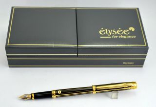 Vintage Elysee Parthenon Black Lacquer & Gold Filled Fp W/case Germany (cm 536)