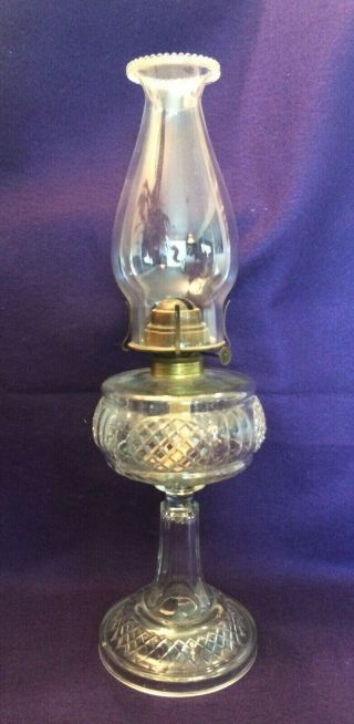 Eapg Antique Glass Oval Grid Oil Lamp Cross - Hatch Pattern