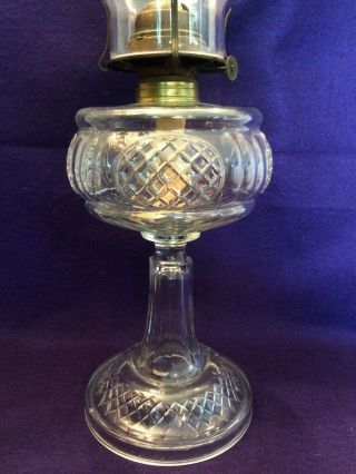 EAPG Antique Glass OVAL GRID OIL LAMP Cross - hatch Pattern 2