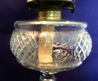 EAPG Antique Glass OVAL GRID OIL LAMP Cross - hatch Pattern 4