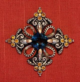 Barbara Bixby London Blue Topaz 18k Sterling Maltese Cross Pendant Enhancer 925
