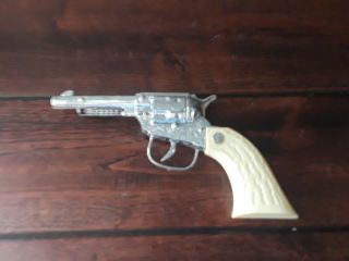 Vintage Metal Cap Gun Toy - White Plastic Handle