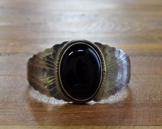 Vintage Black Onyx Sterling Silver Cuff Bracelet