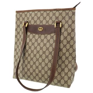 Gucci Gg Shoulder Tote Bag Brown Pvc Leather Vintage Authentic Y351 Z