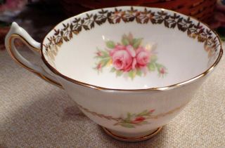 Vintage COLLINGWOODS Bone China England Tea Cup & Saucer Hand Painted Roses 4