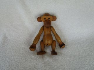 Mid - Century Vintage Carved Wooden Toy Monkey Swivel Head,  Joints