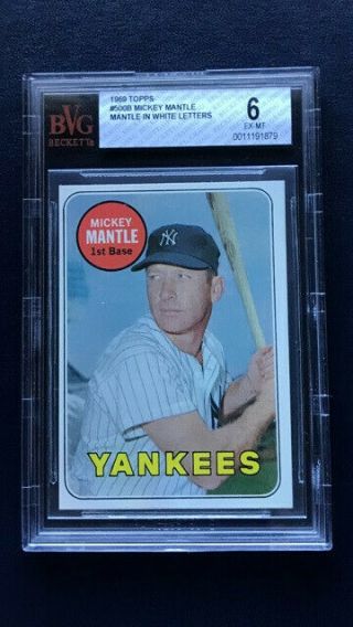 1969 Topps 500b Mickey Mantle / Mantle (error) In White Letters Bvg 6 Rare