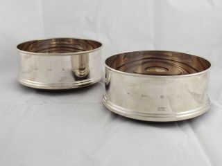 PAIR CARRS MODERN SOLID STERLING SILVER WINE BOTTLE COASTERS 2