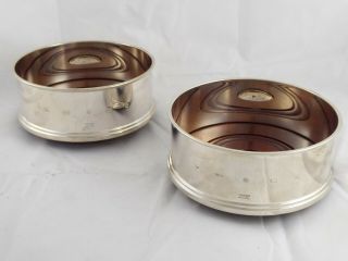 PAIR CARRS MODERN SOLID STERLING SILVER WINE BOTTLE COASTERS 4
