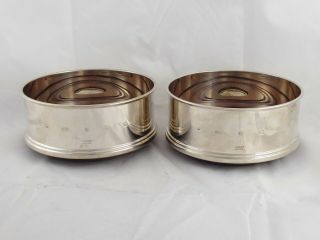 PAIR CARRS MODERN SOLID STERLING SILVER WINE BOTTLE COASTERS 5