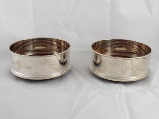 PAIR CARRS MODERN SOLID STERLING SILVER WINE BOTTLE COASTERS 6