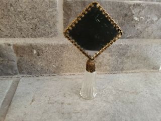 312 Vintage Antique Poodle Brass Mirror Perfume bottle Glass Scent Jar 2