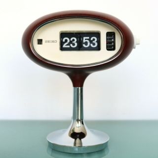 Seiko Dp115 Flip Clock Mantel Alarm Very Rare Vintage Chrome Pedestal Space Age