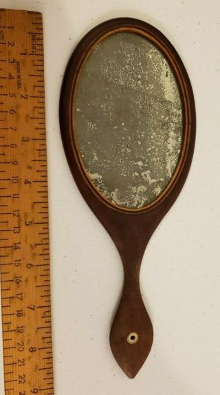 Antique 9 " Hand Mirror Small Oval Vanity Play Wooden Frame