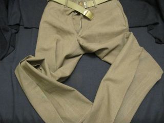 Early Ww2 Us Army Wool Pants With Belt 32 Waist 34 - 1/2 Leg Named
