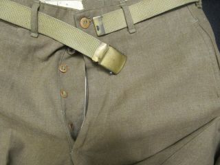 EARLY WW2 US ARMY WOOL PANTS WITH BELT 32 WAIST 34 - 1/2 LEG NAMED 2