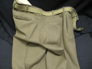EARLY WW2 US ARMY WOOL PANTS WITH BELT 32 WAIST 34 - 1/2 LEG NAMED 3