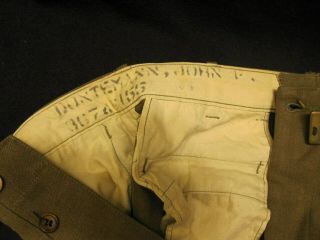 EARLY WW2 US ARMY WOOL PANTS WITH BELT 32 WAIST 34 - 1/2 LEG NAMED 6
