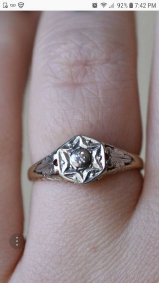 Vintage 1930s diamond ring,  14K gold and Platinum,  diamond Star ring,  Engraved 6