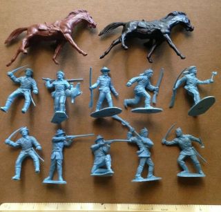 Complete Set Marx Pioneers Alamo Fort Apache Powder Blue W/ Black & Brown Horses