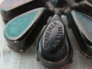 Estate Vintage Schreiner Black & Clear Rhinestone FlowersTrembler Brooch Pin H7 5