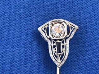 Vintage 14K White Gold Art Deco Diamond and Sapphire Stick Pin 2