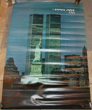 Vintage Rare Pan Am Twin Towers York Poster P299