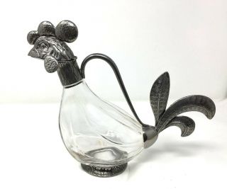 Vintage Rare Etain Fait Jean Goardere Rooster Pewter/crystal Decanter/carafe