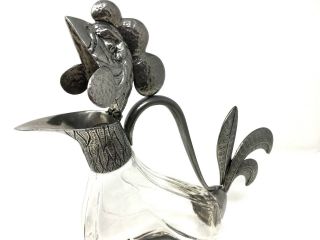 Vintage Rare Etain Fait Jean Goardere Rooster Pewter/Crystal Decanter/Carafe 3