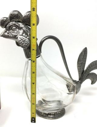 Vintage Rare Etain Fait Jean Goardere Rooster Pewter/Crystal Decanter/Carafe 7