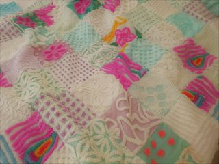 Vintage Chenille Bedspread Quilt 63 " X 59 " Bright &