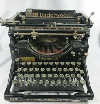 Vintage Antique 1929 To 1930 Underwood No.  5 Black Steel Standard Typewriter Rare
