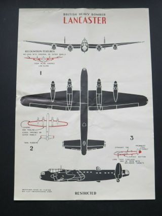1942 14 " X 20 " Aaf Aircraft Id Poster - British Lancaster Bomber